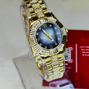 Gold Zircon Chain Watch For Her